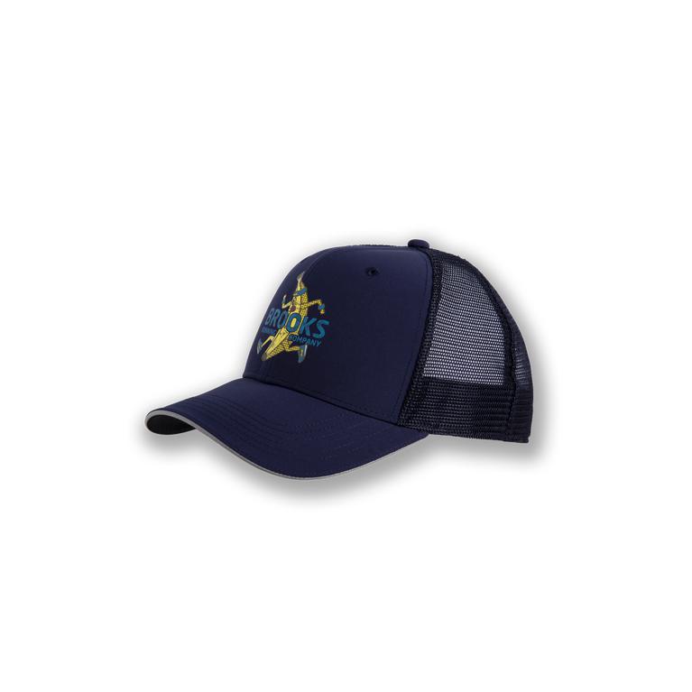 Brooks Discovery Trucker Running Hat - Men's - Navy/Banana (01782-RZWY)